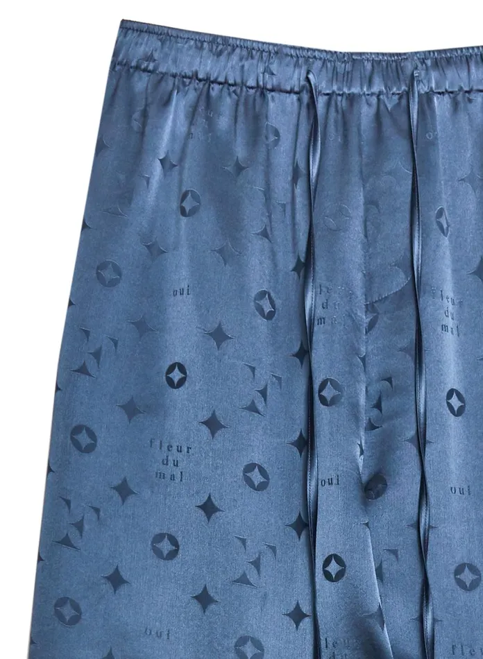 Fleur Du Mal Pants Women Silk Jacquard PJ Pant Deep Slate Fleur Du Mal Pants Women Silk Jacquard PJ Pant Deep Slate