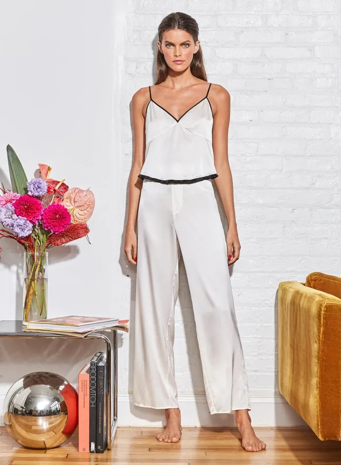 Fleur Du Mal Pants Women Washable Silk PJ Pant Ivory Black