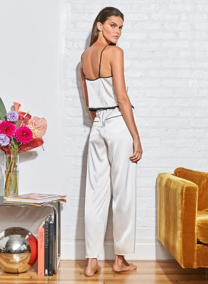 Fleur Du Mal Pants Women Washable Silk PJ Pant Ivory Black