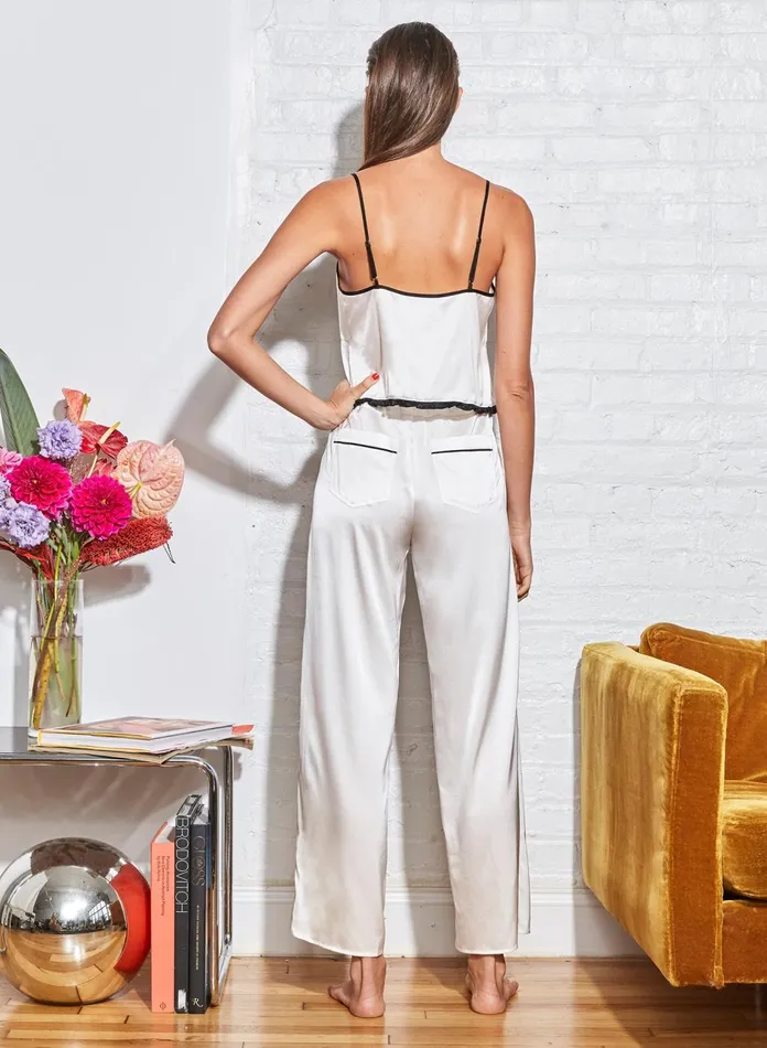 Fleur Du Mal Pants Women Washable Silk PJ Pant Ivory Black