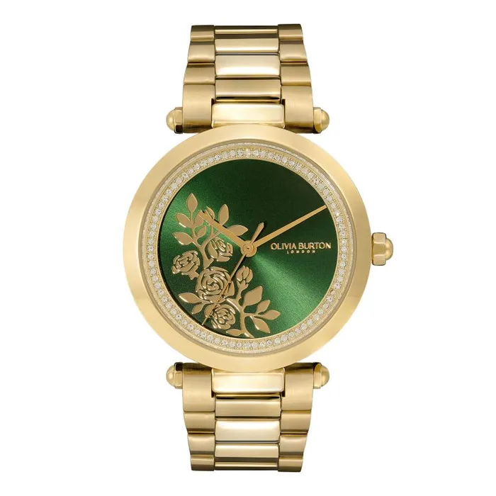 Floral Watches Women Olivia Burton 34mm Floral TBar Green and Gold Bracelet Watch Floral Watches Women Olivia Burton 34mm Floral TBar Green and Gold Bracelet Watch