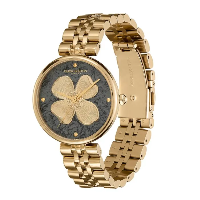 Floral Watches Women Olivia Burton 36mm Dogwood TBar Black and Gold Bracelet Watch