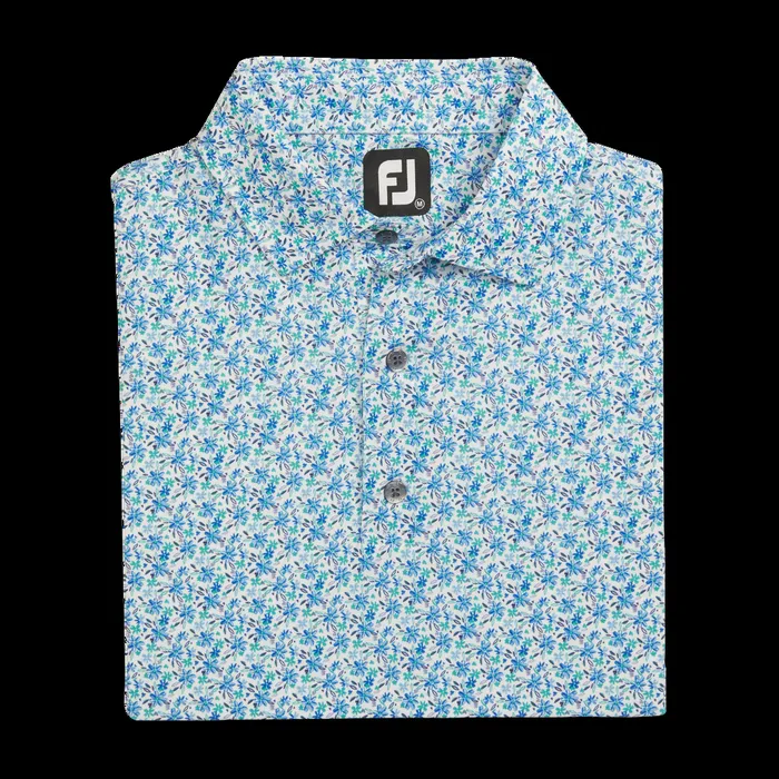 FootJoy Shirts Men Floral Lisle White Blue Emerald Navy