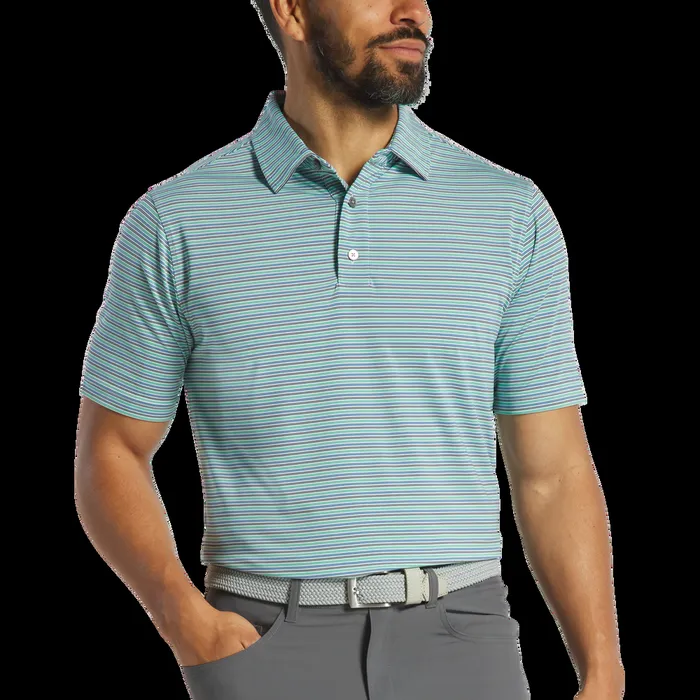 FootJoy Shirts Men Multi Pinstripe Lisle White Navy Blue Emerald FootJoy Shirts Men Multi Pinstripe Lisle White Navy Blue Emerald