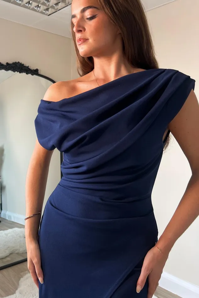 Girl In Mind Bodycon Dresses Ariana Asymmetric Midi Dress Navy 8211 Women