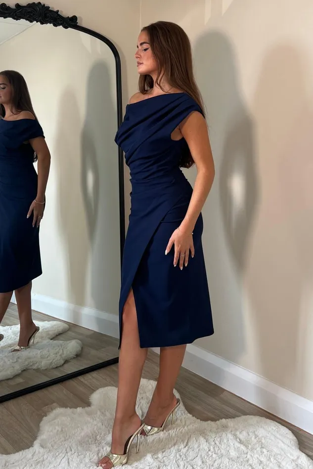 Girl In Mind Bodycon Dresses Ariana Asymmetric Midi Dress Navy 8211 Women