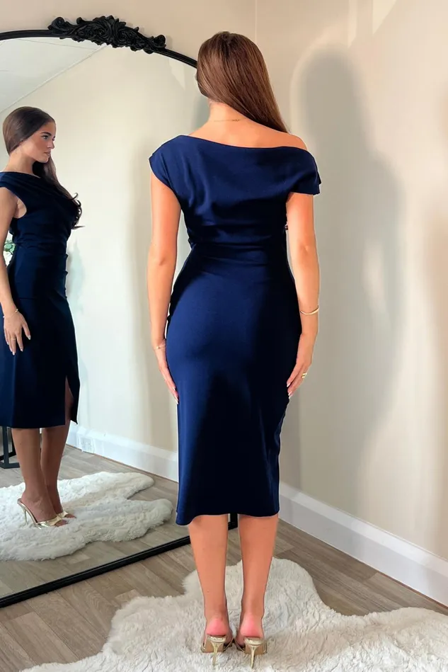 Girl In Mind Bodycon Dresses Ariana Asymmetric Midi Dress Navy 8211 Women