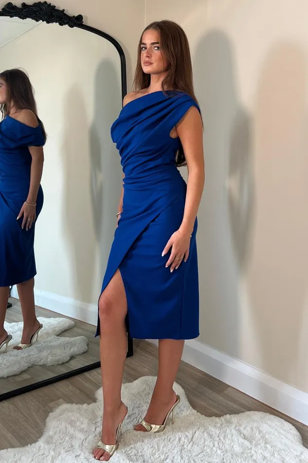 Girl In Mind Bodycon Dresses Ariana Asymmetric Midi Dress Royal Blue 8211 Women