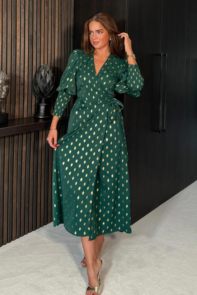 Girl In Mind Bodycon Dresses Devina Shirred Cuff Wrap Dress In Green And Gold Foil 8211 Women Girl In Mind Bodycon Dresses Devina Shirred Cuff Wrap Dress In Green And Gold Foil 8211 Women