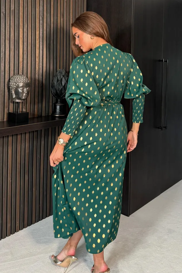 Girl In Mind Bodycon Dresses Devina Shirred Cuff Wrap Dress In Green And Gold Foil 8211 Women