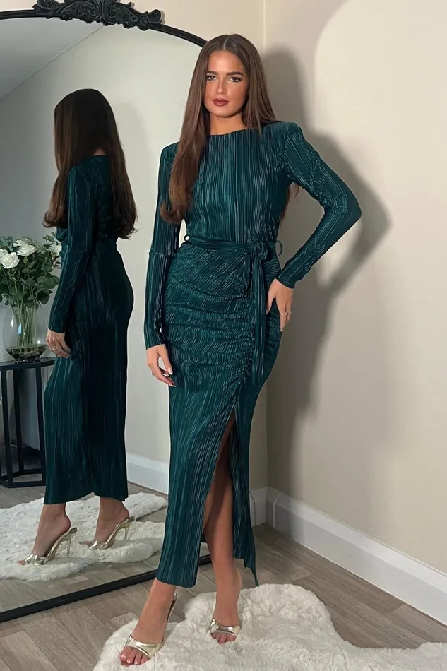 Girl In Mind Bodycon Dresses Elena Long Sleeve Ruched Seamed Midi Dress Teal 8211 Women Girl In Mind Bodycon Dresses Elena Long Sleeve Ruched Seamed Midi Dress Teal 8211 Women