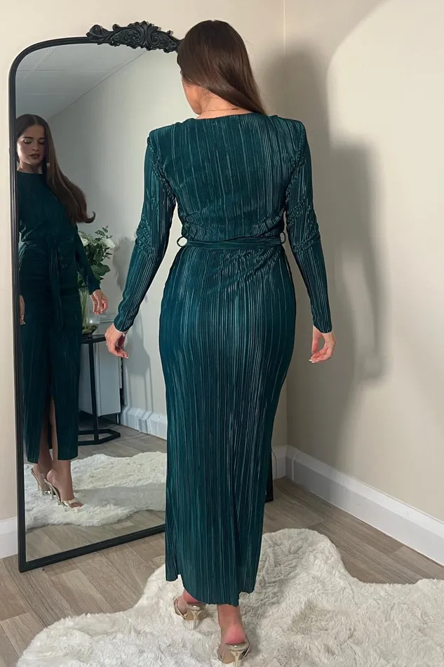 Girl In Mind Bodycon Dresses Elena Long Sleeve Ruched Seamed Midi Dress Teal 8211 Women