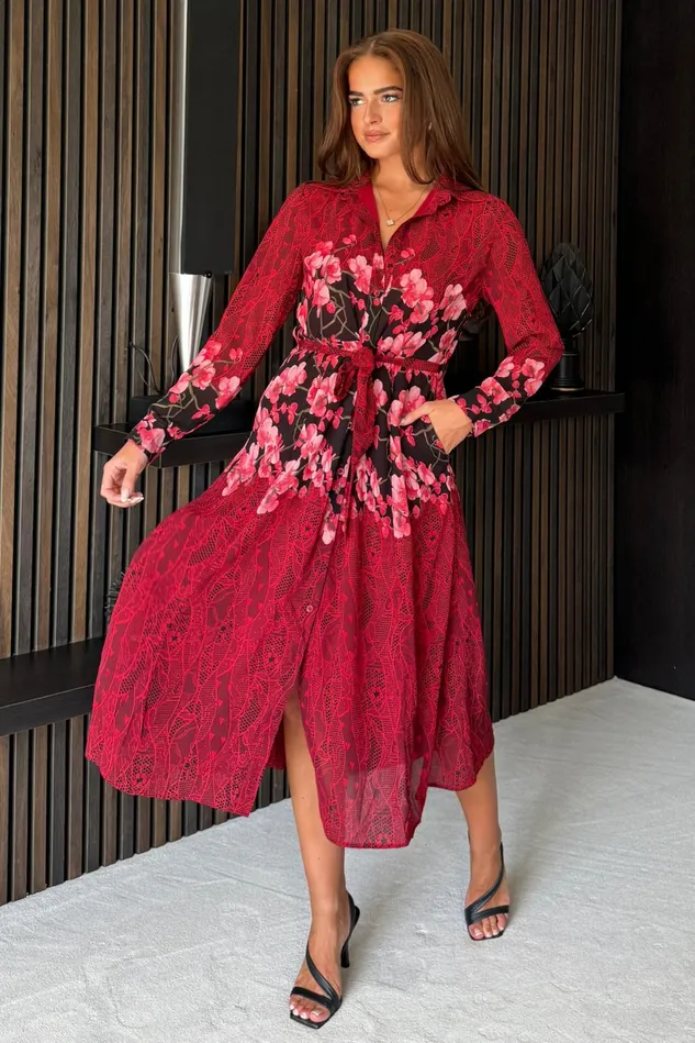 Girl In Mind Bodycon Dresses Everly Red And Pink Floral Shirt Midi Dress 8211 Women Girl In Mind Bodycon Dresses Everly Red And Pink Floral Shirt Midi Dress 8211 Women