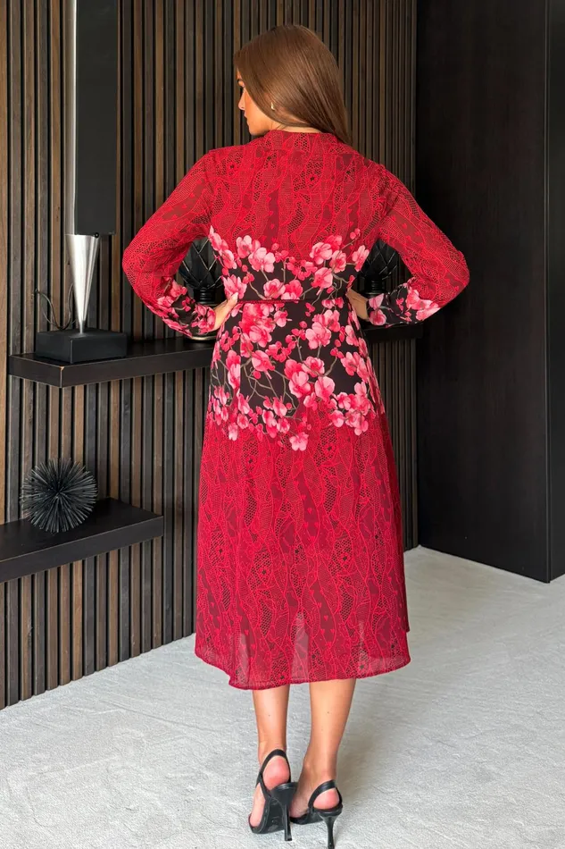 Girl In Mind Bodycon Dresses Everly Red And Pink Floral Shirt Midi Dress 8211 Women