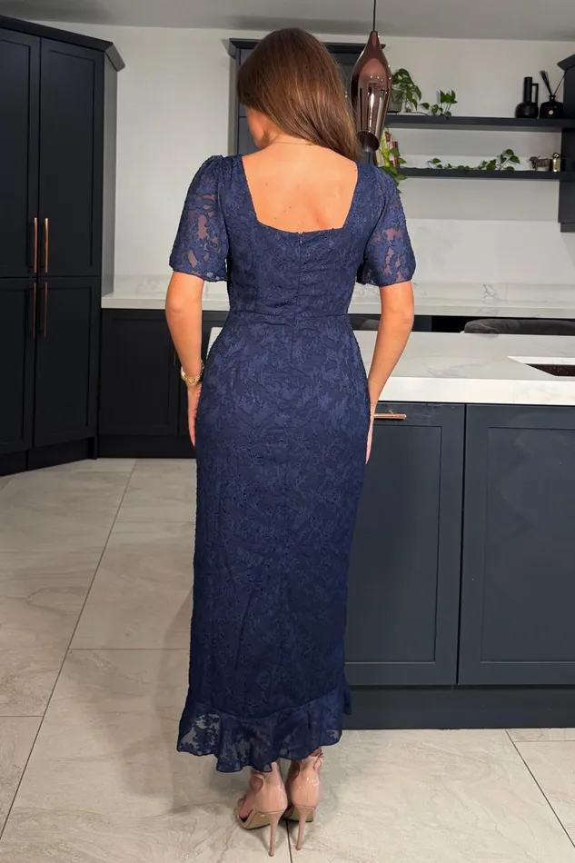 Girl In Mind Bodycon Dresses Heidi Floral Burnout Ruched Midi Dress Navy 8211 Women
