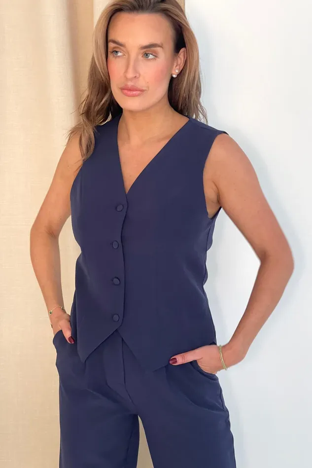 Girl In Mind CoOrds Bobbi Tailored Waistcoat Navy 8211 Women