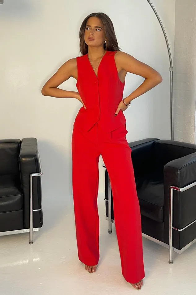 Girl In Mind CoOrds Bobbi Tailored Waistcoat Red 8211 Women