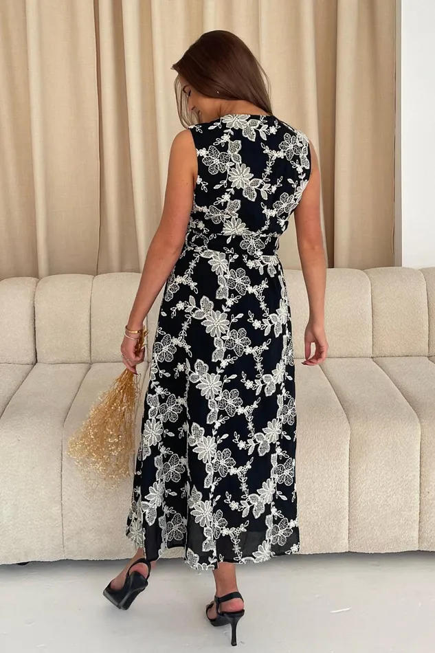 Girl In Mind CoOrds Cordelia Floral Embroidery Midi Dress Black 8211 Women
