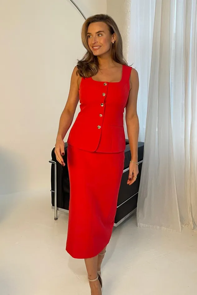 Girl In Mind CoOrds Jamie Square Neckline Waistcoat Red 8211 Women