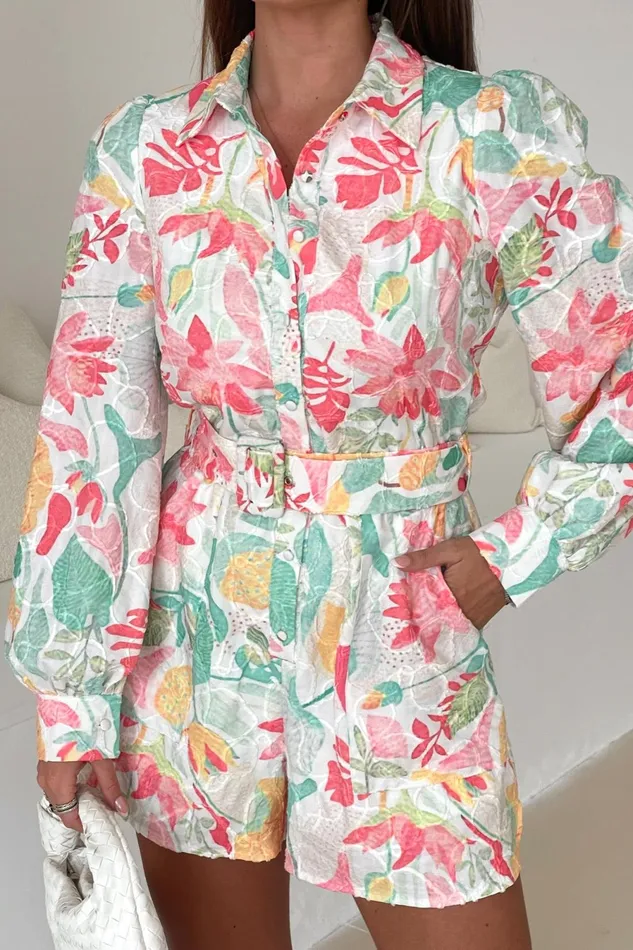 Girl In Mind Jumpsuits and Playsuits Chester White Floral Belted Playsuit 8211 Women