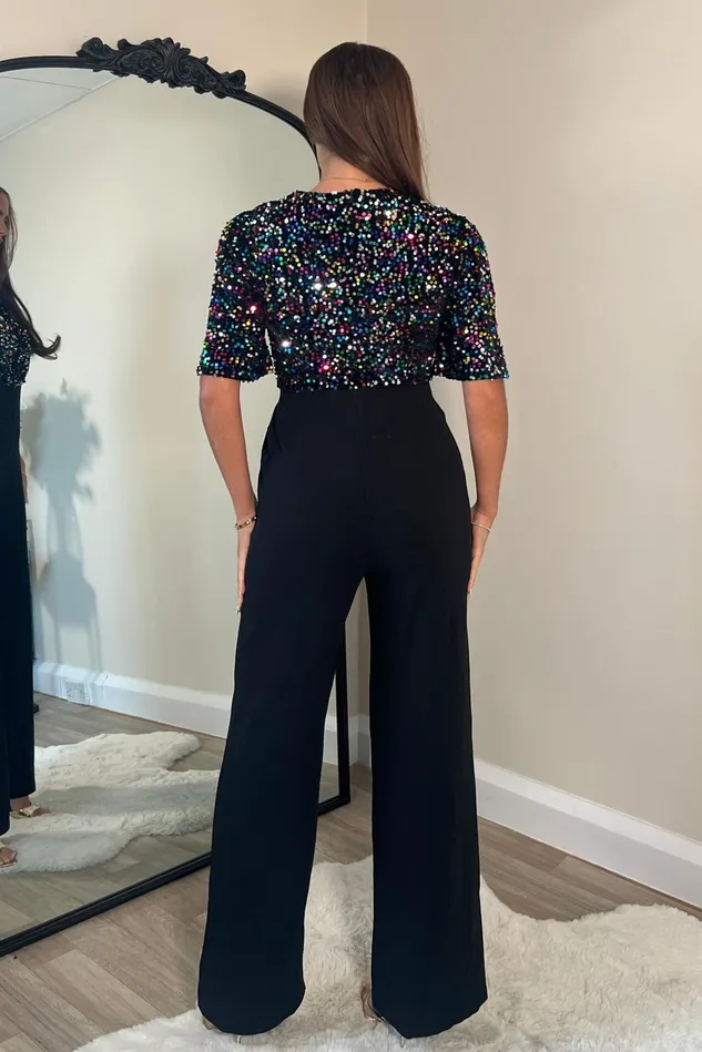 Girl In Mind Jumpsuits and Playsuits Delphine Multi Sequin Top Wide Leg Jumpsuit 8211 Women