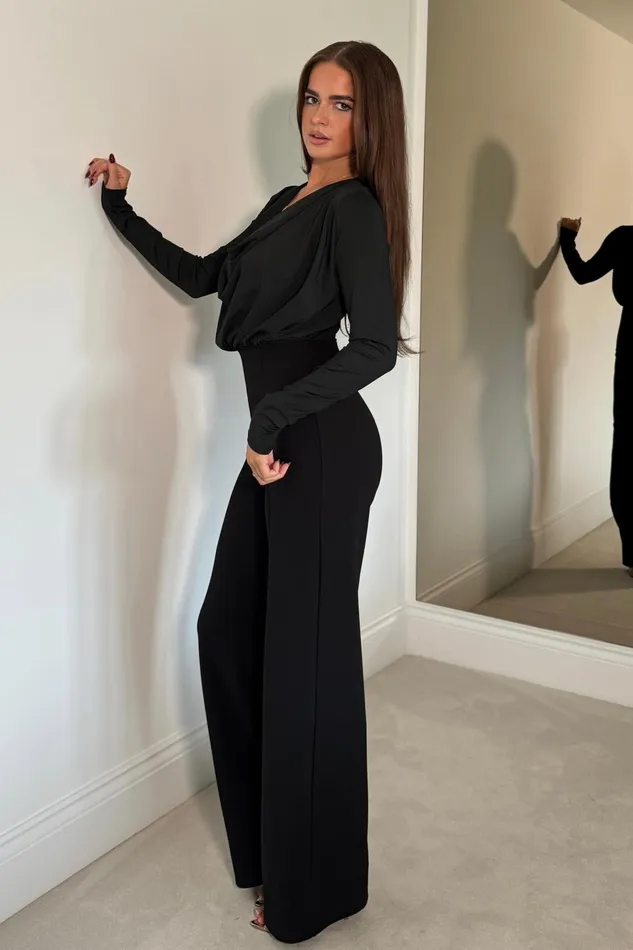 Girl In Mind Jumpsuits and Playsuits Giselle Cowl Neck Long Sleeve Jumpsuit In Black 8211 Women