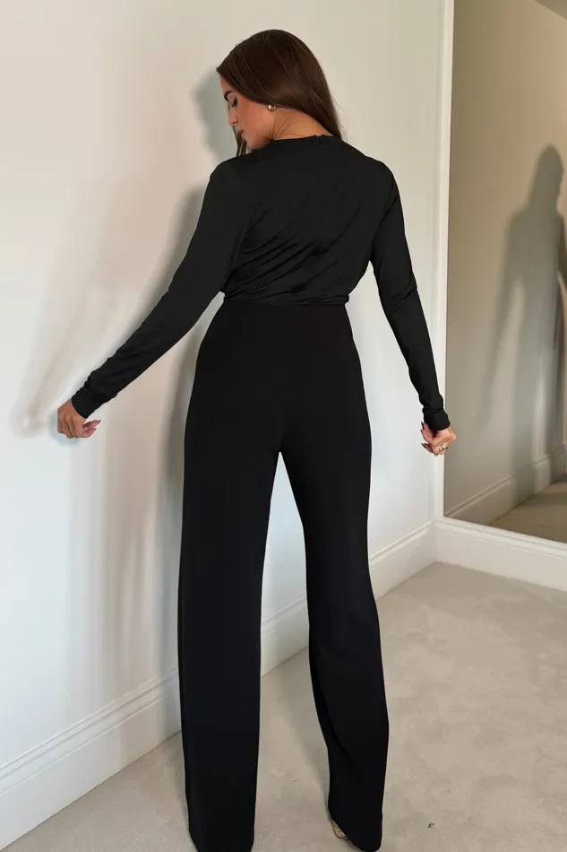 Girl In Mind Jumpsuits and Playsuits Giselle Cowl Neck Long Sleeve Jumpsuit In Black 8211 Women