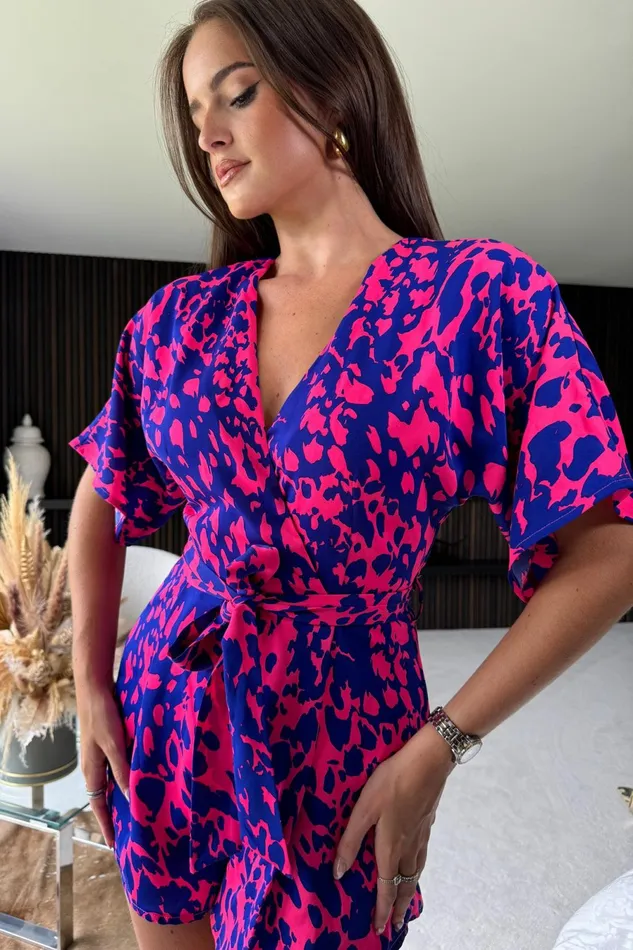 Girl In Mind Jumpsuits and Playsuits Love Wrap Playsuit Cobalt Pink Print 8211 Women