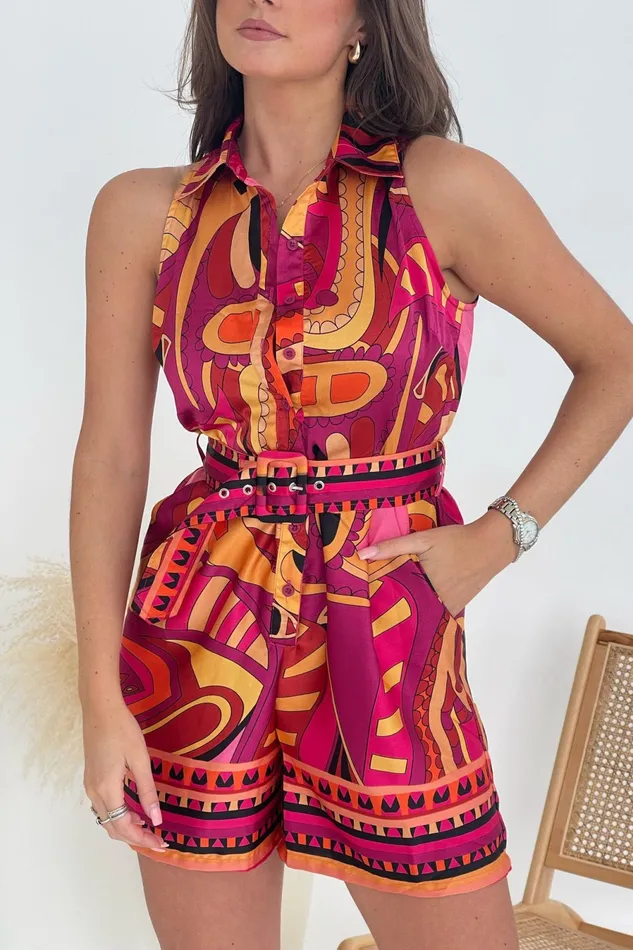 Girl In Mind Jumpsuits and Playsuits Ria Collar Playsuit Boarder Print 8211 Women