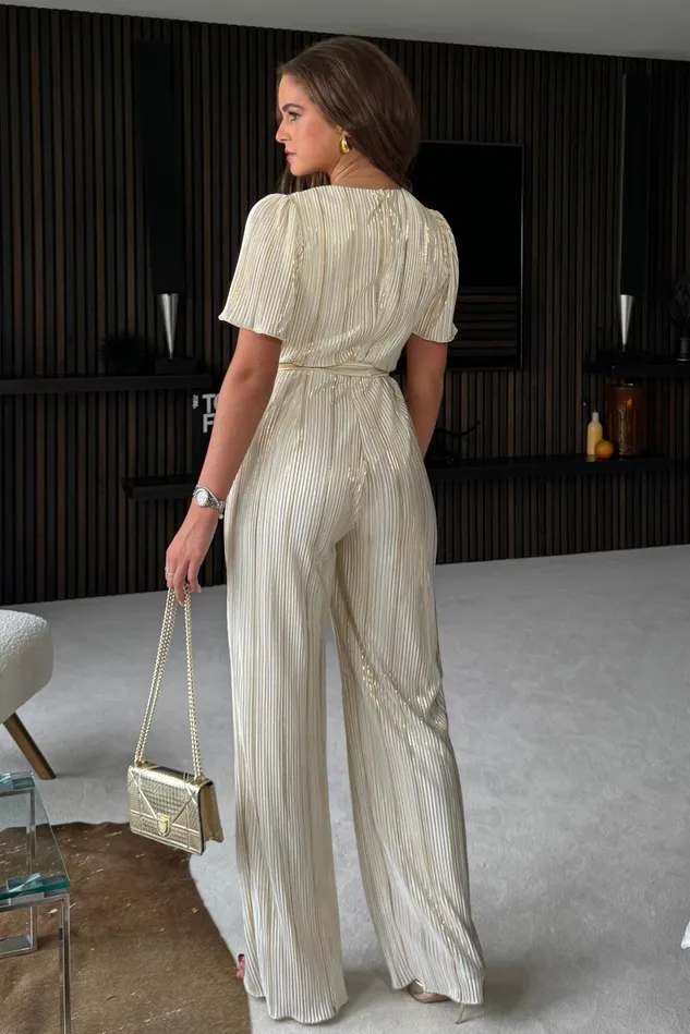 Girl In Mind Jumpsuits and Playsuits Stella White and Gold Metallic Jumpsuit 8211 Women