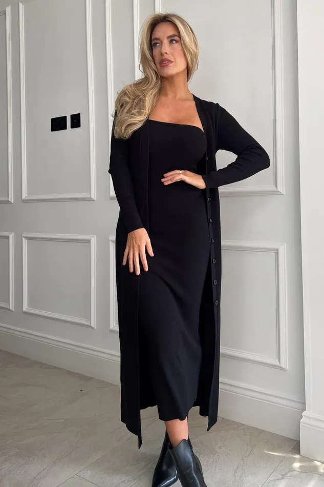Girl In Mind Knitwear Alina Longline Cardigan Dress Black 8211 Women