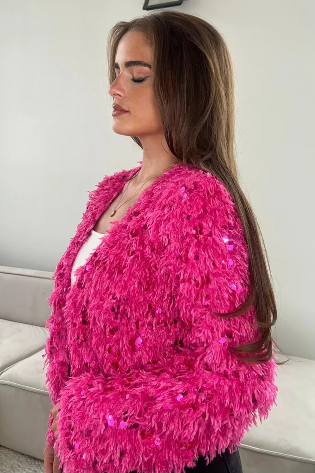 Girl In Mind Knitwear Lynn Sequin Cropped Cardigan Pink 8211 Women