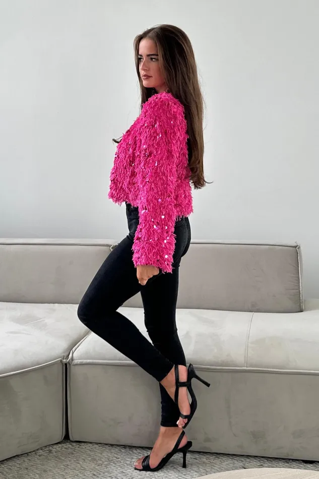 Girl In Mind Knitwear Lynn Sequin Cropped Cardigan Pink 8211 Women
