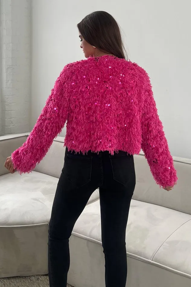 Girl In Mind Knitwear Lynn Sequin Cropped Cardigan Pink 8211 Women