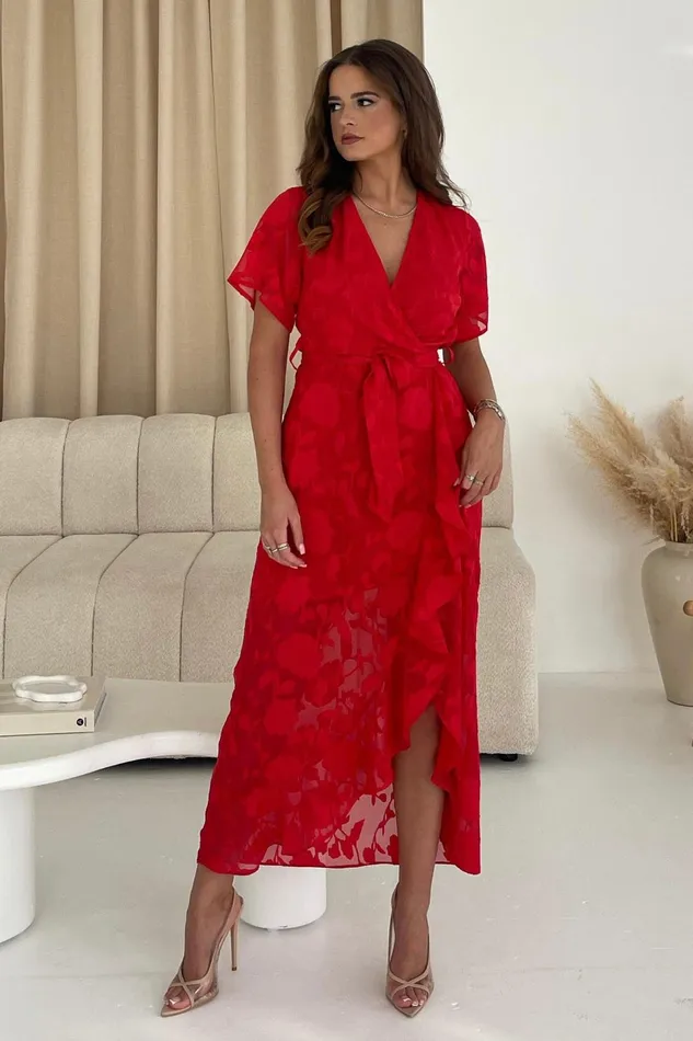 Girl In Mind Lace Dresses Farren Wrap Hem Frill Detail Maxi Dress Burnout Red 8211 Women Girl In Mind Lace Dresses Farren Wrap Hem Frill Detail Maxi Dress Burnout Red 8211 Women