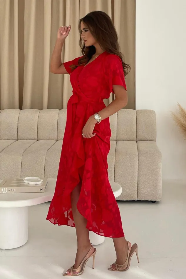 Girl In Mind Lace Dresses Farren Wrap Hem Frill Detail Maxi Dress Burnout Red 8211 Women