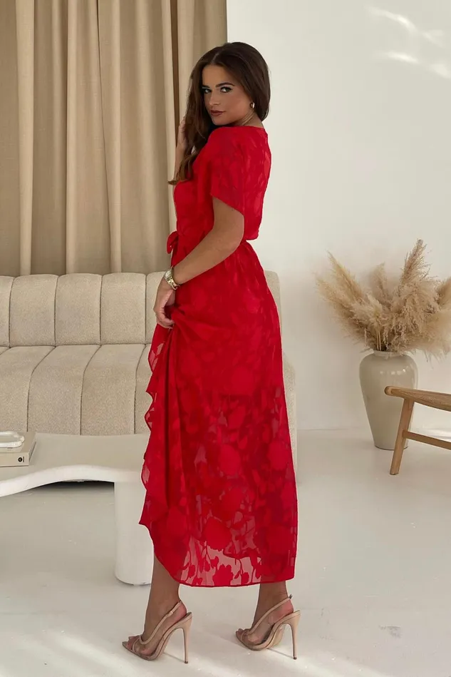 Girl In Mind Lace Dresses Farren Wrap Hem Frill Detail Maxi Dress Burnout Red 8211 Women