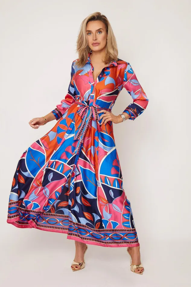 Girl In Mind Long Sleeve Dresses Angela Blue and Pink Abstract Shirt Maxi Dress 8211 Women Girl In Mind Long Sleeve Dresses Angela Blue and Pink Abstract Shirt Maxi Dress 8211 Women