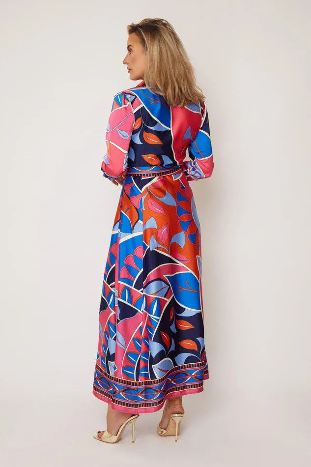 Girl In Mind Long Sleeve Dresses Angela Blue and Pink Abstract Shirt Maxi Dress 8211 Women