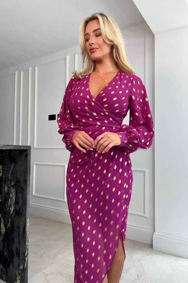 Girl In Mind Long Sleeve Dresses Elsa Orchid Foil Wrap Asymmetric Dress 8211 Women