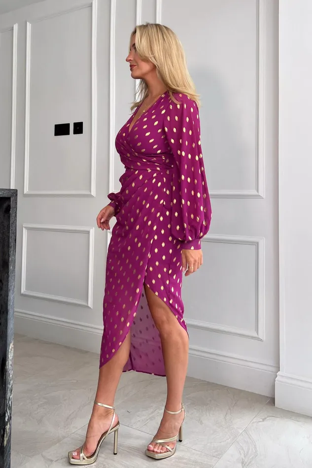 Girl In Mind Long Sleeve Dresses Elsa Orchid Foil Wrap Asymmetric Dress 8211 Women
