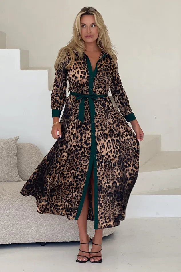 Girl In Mind Maxi Dresses Angela Leopard Print Green Shirt Maxi Dress 8211 Women Girl In Mind Maxi Dresses Angela Leopard Print Green Shirt Maxi Dress 8211 Women