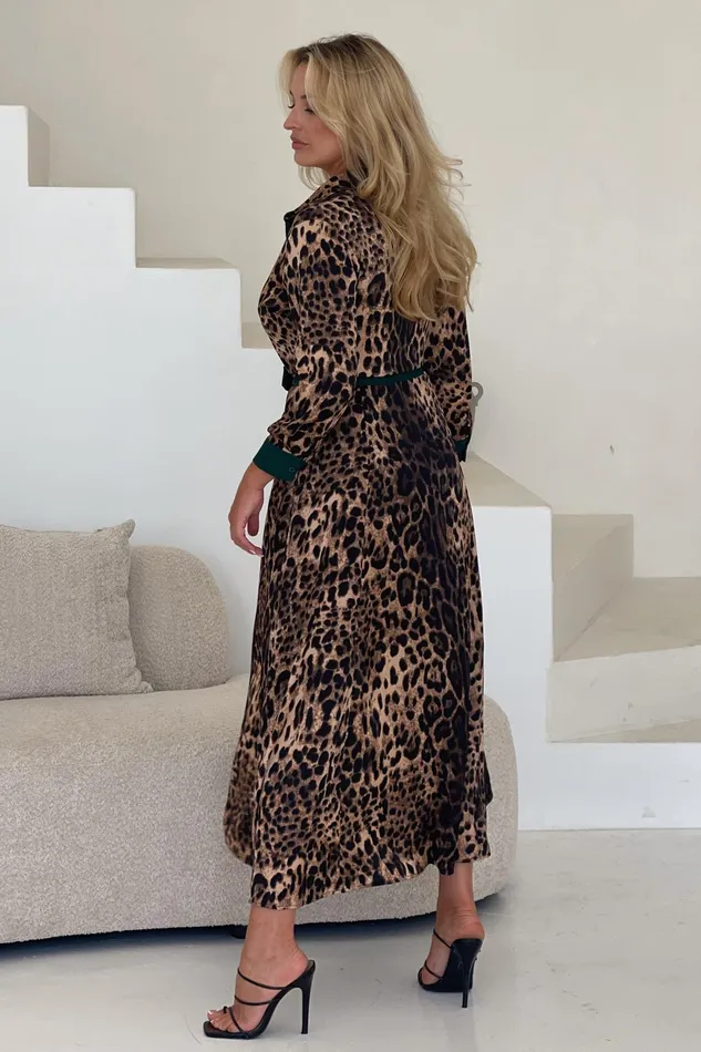 Girl In Mind Maxi Dresses Angela Leopard Print Green Shirt Maxi Dress 8211 Women