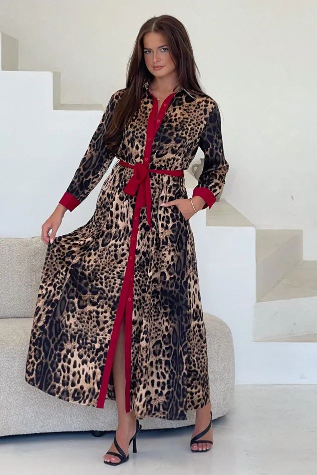 Girl In Mind Maxi Dresses Angela Leopard Print Red Shirt Maxi Dress 8211 Women Girl In Mind Maxi Dresses Angela Leopard Print Red Shirt Maxi Dress 8211 Women