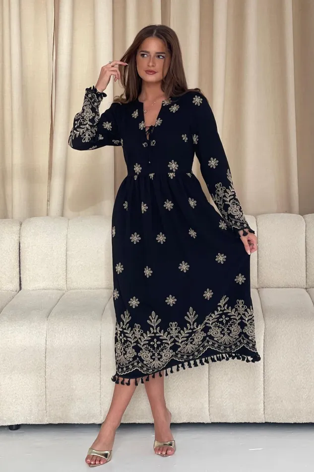 Girl In Mind Maxi Dresses Enid Embroidered Maxi Dress Black 8211 Women