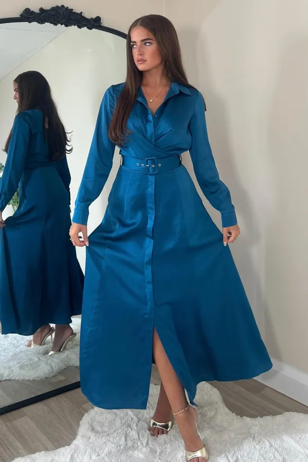 Girl In Mind Maxi Dresses Kira Wrap Detail Maxi Shirt Dress In Petrol Blue 8211 Women Girl In Mind Maxi Dresses Kira Wrap Detail Maxi Shirt Dress In Petrol Blue 8211 Women
