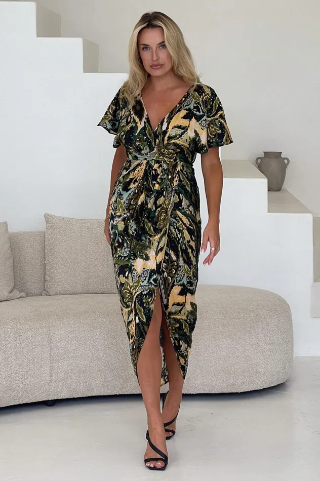 Girl In Mind Maxi Dresses Preslee Green Abstract Wrap Over Maxi Dress 8211 Women