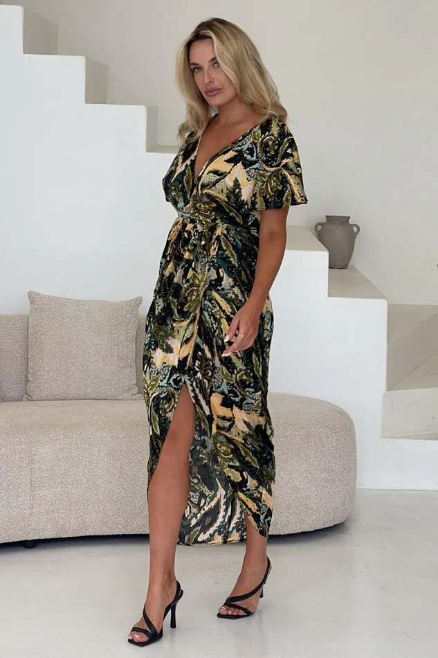 Girl In Mind Maxi Dresses Preslee Green Abstract Wrap Over Maxi Dress 8211 Women