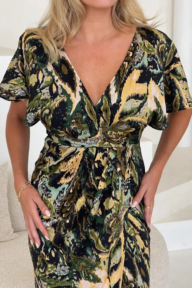Girl In Mind Maxi Dresses Preslee Green Abstract Wrap Over Maxi Dress 8211 Women