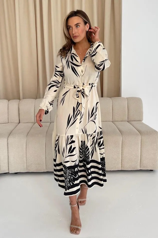 Girl In Mind Maxi Dresses Tiana Mono Print Tiered Maxi Shirt Dress 8211 Women